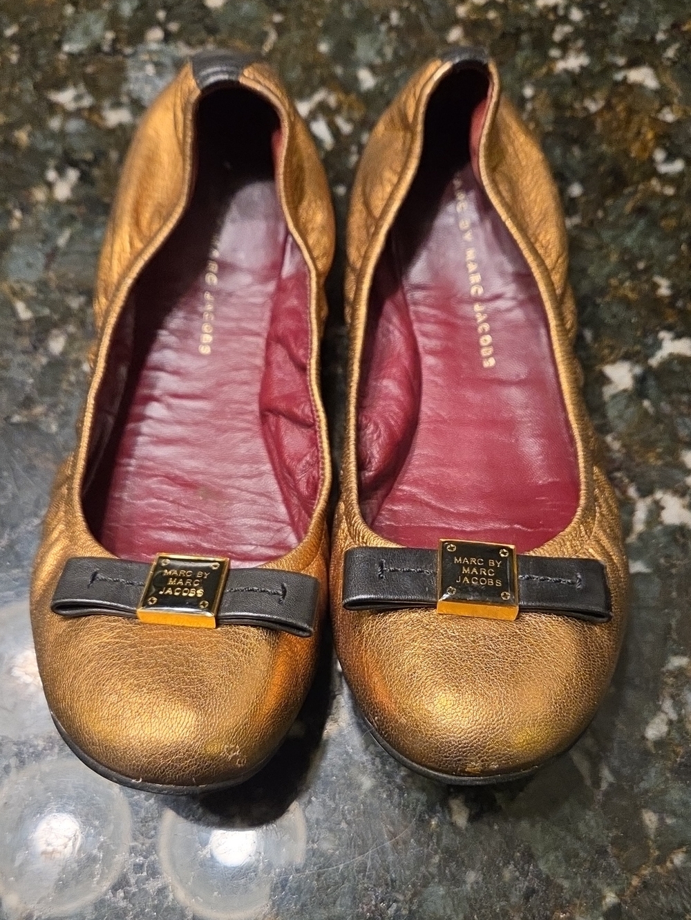 Marc by Marc Jacobs Metallic Gold Ballet Flats with Black Bow